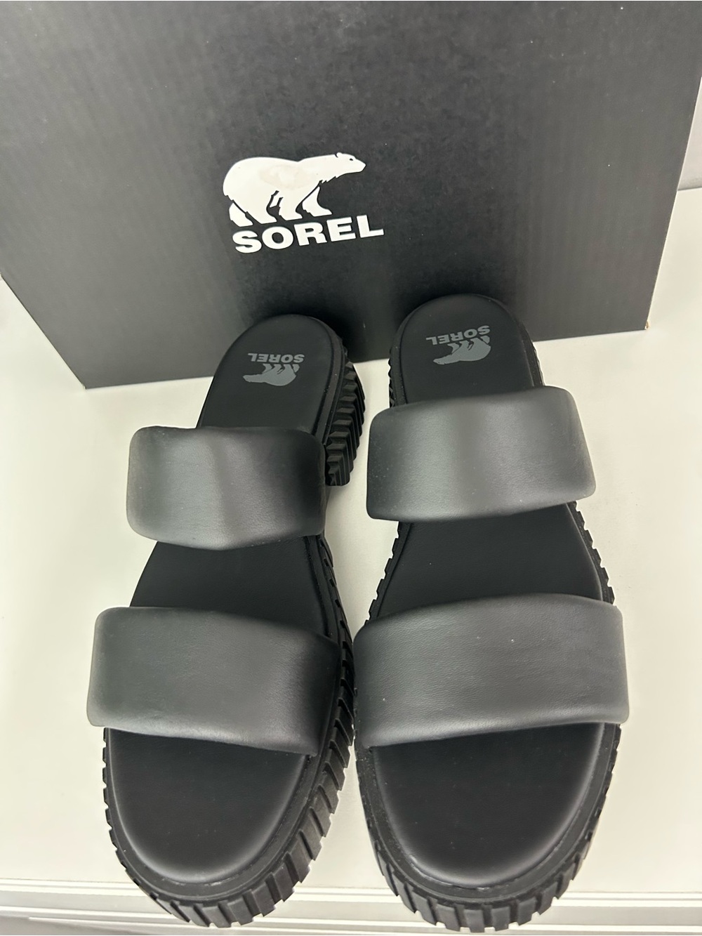 NWT SOREL Ona Streetworks Platform Slide Leather Upper Sandals Black Size 9.5 - Picture 3 of 15